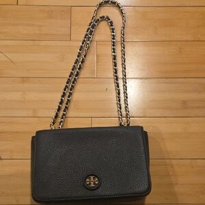Tory Burch Black Leather Crossbody Bag with Chain Strap